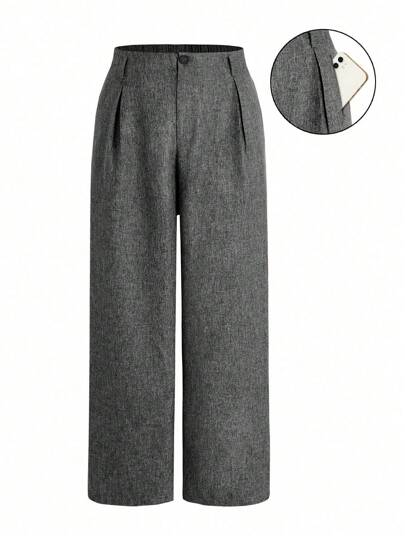 Franclia Women's Elegant Solid Color Pleated Wide Leg Pants Graduation,Back To School,Teacher Outfits For Women Winter Fall Autumn