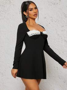 SHEIN SXY 女士简约休闲日常迷你连衣裙 - 黑色 - 查看 3
