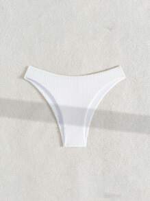 Swim Basics Summer Beach 1pc Solid High Cut Bikini Bottom - White - View 4