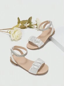Girls' Silver Metallic Ruffled Fashion Sandals - Silver - View 2