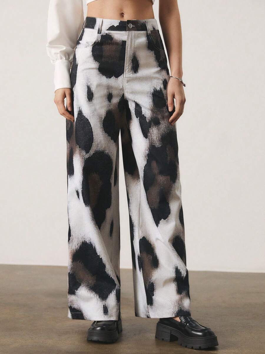 SHEIN Unity Damen Farbblock Taschen Weite Bein Loose Lässig Office Hose