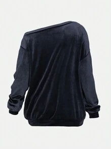 Flirla Asymmetrical Neck Solid Color Casual Sweatshirt