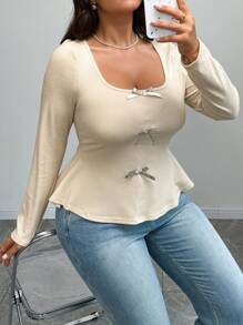 Celure Camiseta de manga larga y estilo elegante urbano para mujer de talla grande