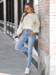 SHEIN LUNE Women Beige 3D Floral Knit Sweater, Warm Pullover,Fairycore - Beige - View 3