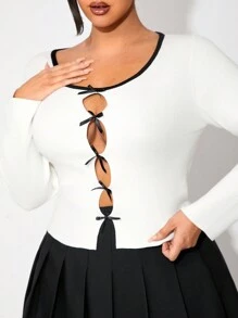 SHEIN SXY Plus size dam sexig bowknot dekor färgblockerande tröja - Vitt - Visa 6