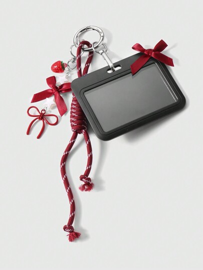 Kawaii 1 pezzo Portabadge regolabile con ciondolo a forma di fiocco, stella e fragola in stile gotico elegante e dark aesthetic, in acrilico, con cordino, adatto per lavoratori d'ufficio, studenti, uso quotidiano, regalo per vacanze e Ognissanti