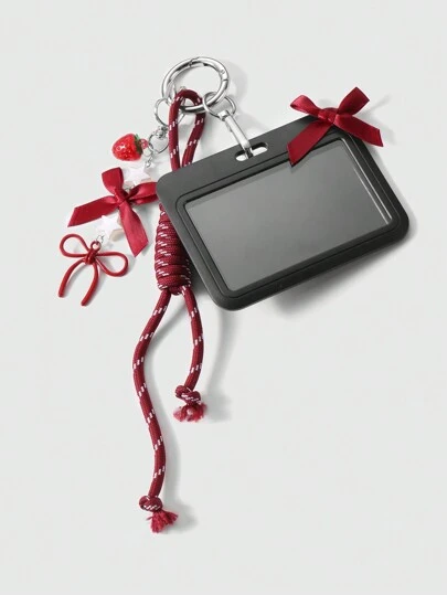 ROMWE Kawaii 1 件哥特式优雅深色美学亚克力丝带蝴蝶结星草莓吊坠可调节挂绳 ID 徽章夹钥匙扣 DIY 适合办公室职员学生日常穿着节日礼物、万圣节