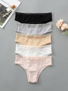 5pcs/Set Semi-Sheer Waistband Comfortable Elegant Ladies Hipster Underwear