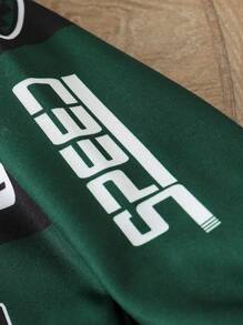 SHEIN Young Boy's Fashionable Motorcycle Element Letter Print Ribbed Collar, Cuffs And Hem Baseball Jacket - Multicolor - View 4