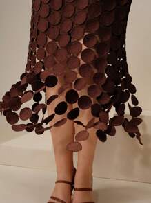 Anewsta Plus Size Women Korean Style Circular Pendant Decor A-Line Skirt - Brown - View 4
