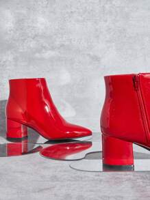 SHUZIA 女士仿皮尖头拉链粗跟靴 - 紅木色 - 查看 5