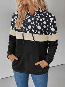 SHEIN LUNE 女士波点数码印花休闲连帽卫衣套头衫秋季款 - 彩色 - 查看 3