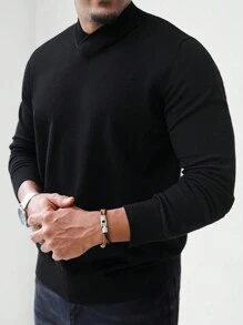 Manfinity Homme Men's Solid Color Casual Black Sweater, Versatile For Autumn & Winter - Multicolor - View 5