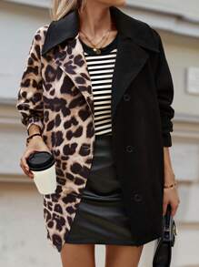 SHEIN Clasi Chaqueta regular de manga larga de uso versátil y casual con botones y estampado de leopardo para mujer