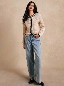 Poéselle Nuevo Cárdigan de punto de una sola botonadura blanco para mujer, suéter de manga larga texturizado