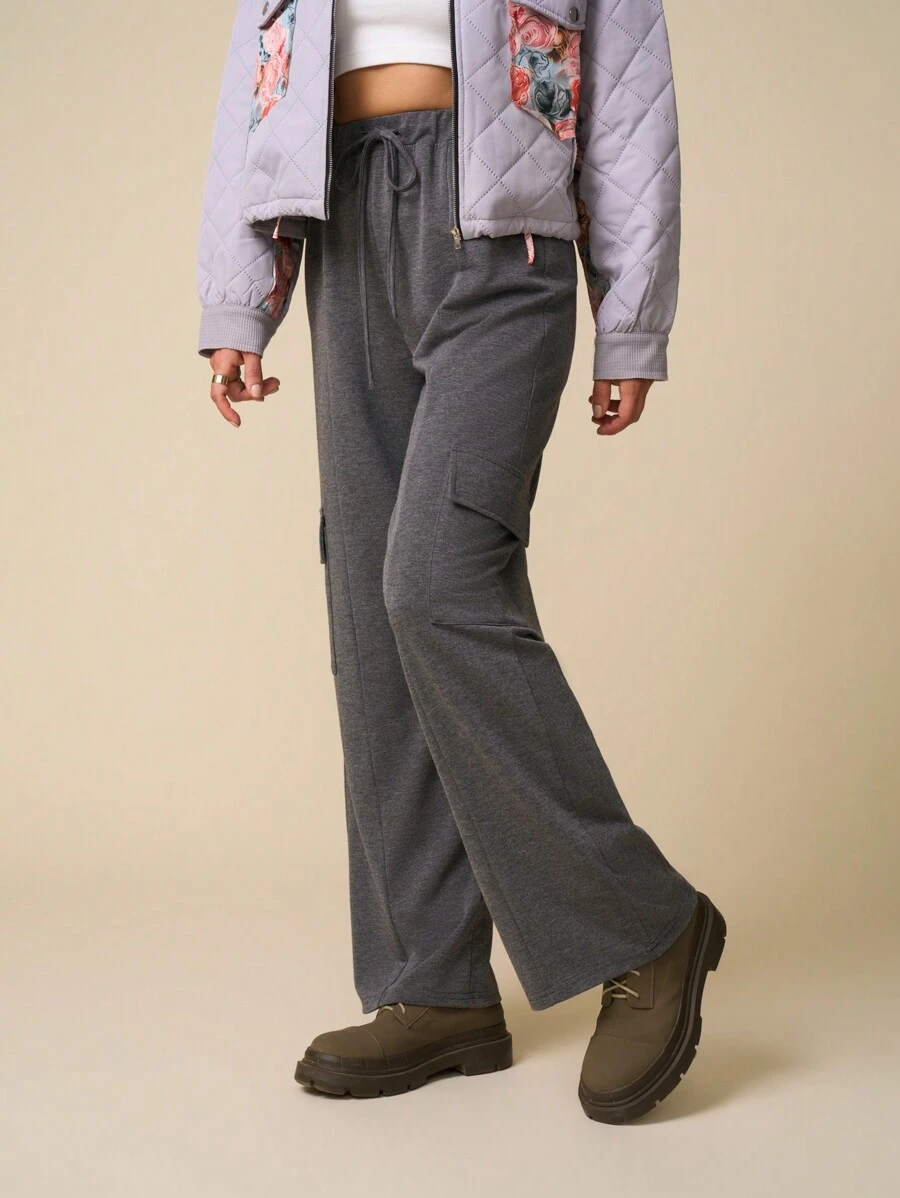 LanaWest Women Casual Comfy Fashion Side Pockets Loose Straight Leg Sweatpants Fall Cloth For Women - Dark Grey - View 1