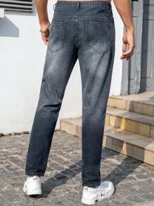 Manfinity Homme Men's Casual Simple Pocket Design Denim Jeans - Grey - View 2