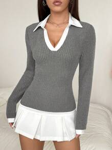 SHEIN EZwear Women Casual Contrast Trim Fitted T-Shirt For Autumn
