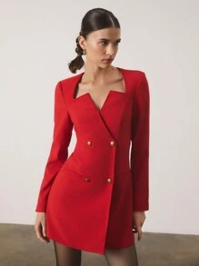 COSMINA Robe mini urbaine de navettage à manches longues et col en V rouge pour femmes, tenue du Nouvel An