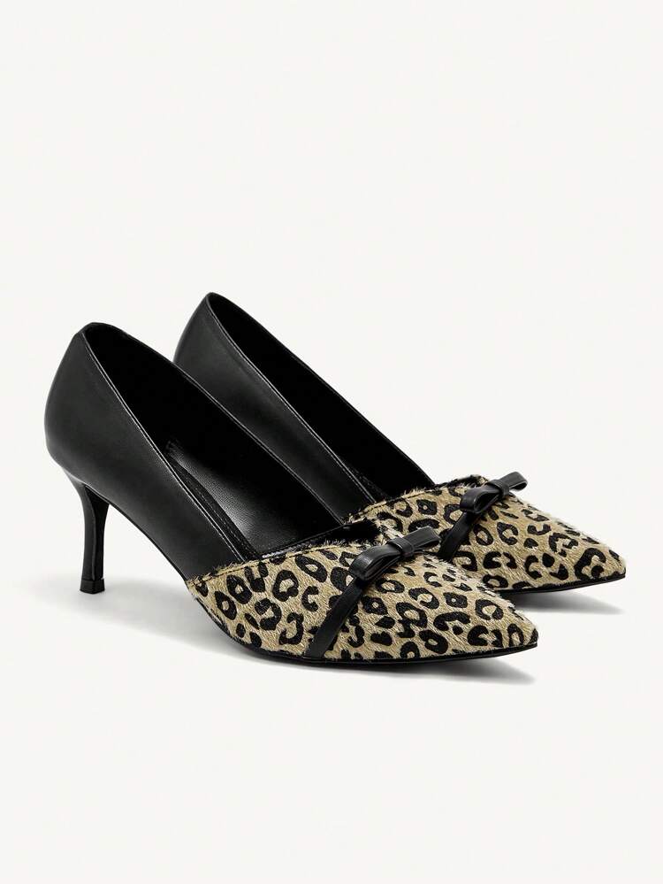 CUCCOO CHICEST New Arrival Sexy Leopard High Heel Shoes With Fluffy And Bow Decor Spring Shoes Spring Break Easter Prom Heels