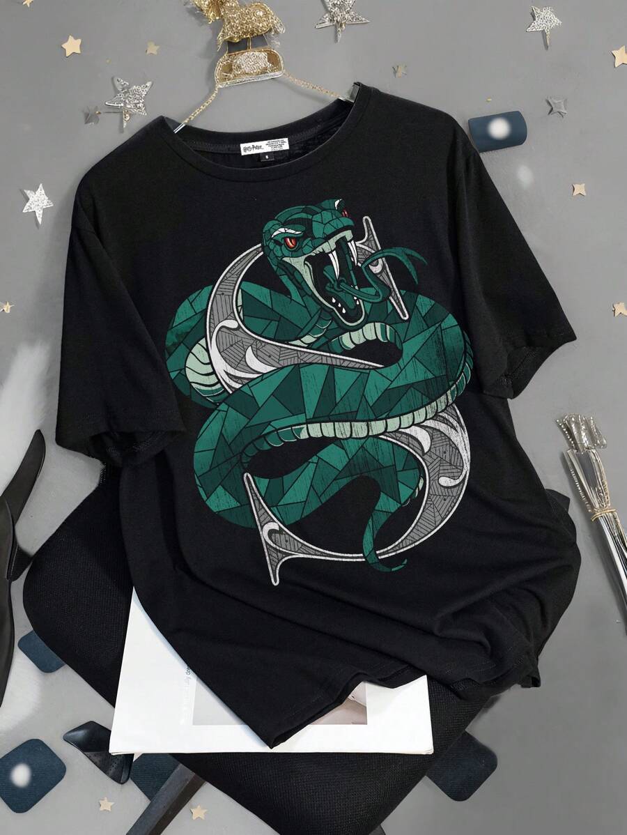 HARRY POTTER X SHEIN 男士2025新年蛇年庭院酷炫T恤