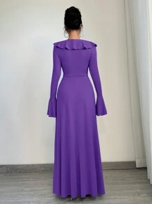 SHEIN SXY Herfst Dameskleding Effen Diepe V-hals Gerimpelde Split Tot Dij Sexy Lange Mouw Herfst Damesjurken Hoco Jurken