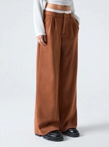 SHEIN EZwear Pantalones rectos elegantes de oficina para mujer con bolsillos y cinturón de color a bloque