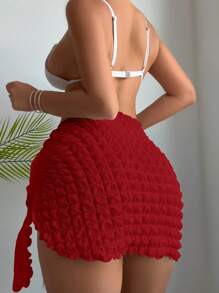 SHEIN Swim 女式 2025 纯色打结腰部遮盖裙，适合度假夏季 - 紅色 - 查看 2