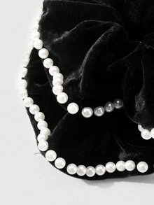 ROMWE Kawaii 2pcs Gothic Style White Faux Pearl & Black Elegant Hair Scrunchies, Fashionable & Casual For Women, Suitable For Daily Wear And Gifts
