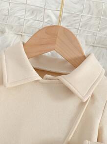 SHEIN Baby Girls 2pcs/Set Solid Color Elegant Collared Asymmetric Cardigan Sweater + Sleeveless Dress Outfit, Suitable For Outdoor, Walks, Family Gatherings And Visits In Spring & Autumn