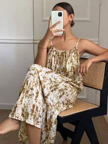 DAZY Camisón largo de tirantes finos con estampado de teñido anudado