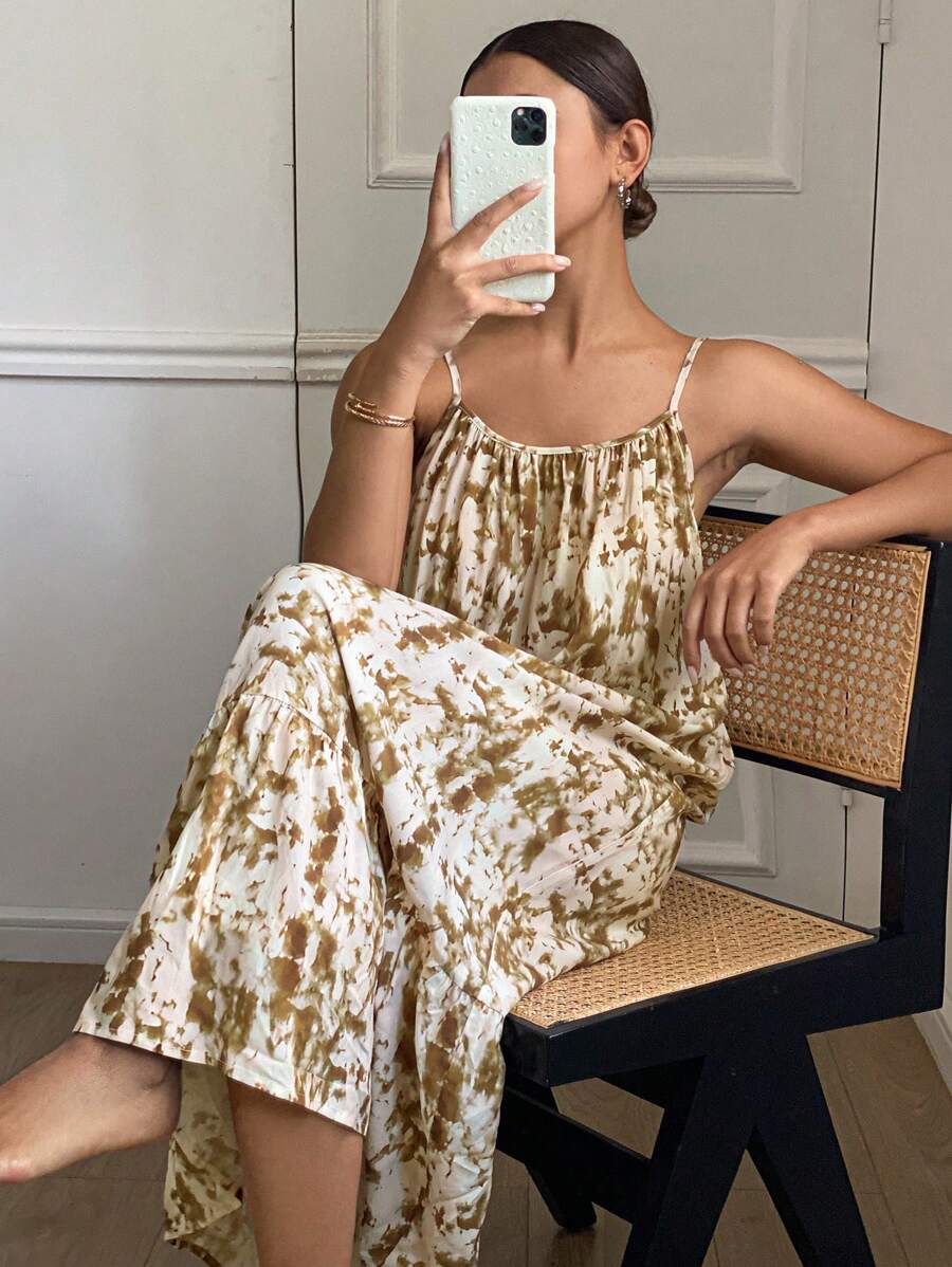 DAZY Camisón largo de tirantes finos con estampado de teñido anudado