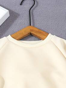 Young Girls' Casual Cute Doll Decor Loose Fit Pullover Sweatshirt, Autumn/Winter - Apricot - View 3