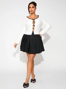 SHEIN SXY Plus size dam sexig bowknot dekor färgblockerande tröja - Vitt - Visa 5