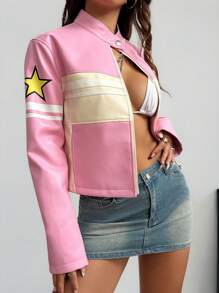 Muchica Women's Fall/Winter Y2K Color-Blocked Fitted Jacket