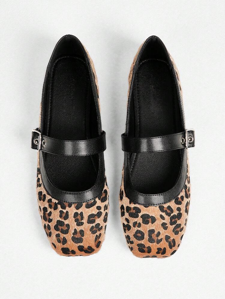 CUCCOO DOLLMOD Women's Outdoor Round Toe Flat Low Heel Leopard Print Fashion Casual Shoes, Apricot Color