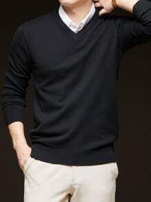 Men's V-Neck Plain Knitted Thick Sweater, Autumn/Winter