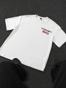 Manfinity LEGND Herren Große Größen Lässig T-Shirt mit Slogan Muster und Rundhalsausschnitt, Kurzarm - Weiss - Übersicht 3