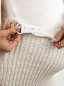 SHEIN Maternity Solid Color Drop-Shoulder Long Sleeve Single-Breasted Cardigan Sweater & Long Knitted Skirt Set, Autumn/Winter