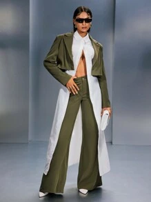 SHEIN SXY 2pcs/Set Green Suit, Loose Fit Cropped Jacket + Wide-Leg Pants, Autumn/Winter & Early Spring
