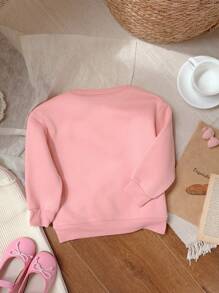SHEIN Young Girls Casual Loose Fit Round Neck Comfortable Thick Knitted Long Sleeve Sweatshirt, Suitable For Autumn And Winter - Pink - View 2