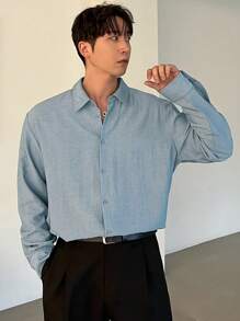 DAZY Men's Textured Patterned Blue Shirt Long Sleeve Men Shirt Fall,Winter - Blue - View 5