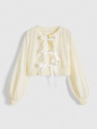 Kawaii Blouse satin simple avec nœud papillon pour femmes