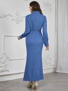 Modelyn Women's Blue Unique Textural Fabric Slimming High-Waisted Dress Maxi Women Outfit Long Evening Dresses Fall Cloth For Women - Blue - View 2