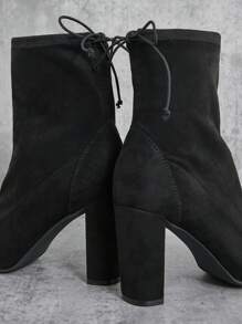 SHUZIA Women's Comfortable, Essential Faux Suede Self-Tie Block Heel Booties Spring Shoes Spring Break Easter