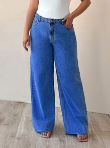 EURMUSE 100% Cotton HIGH WAIST WIDE LEG CUT PLUS SIZE  JEAN - Dark Wash - View 4