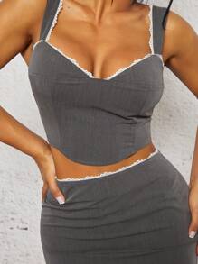 SHEIN SXY Women's Sweetheart Neck Cropped Tank Top And Ruched Pencil Skirt Elegant 2 Pieces Set