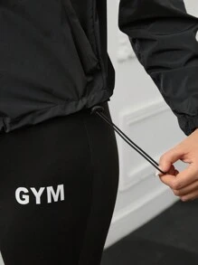 SHEIN Gravid sportig triangel 2st set, screentryck designjacka med justerbar dragkedja - Svart - Visa 6