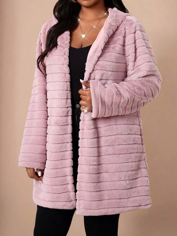SHEIN Lady Autumn And Winter Elegant Commuting Office Pink Woven Faux Rabbit Hair Hooded Long Sleeve Plus Size Fluffy Coatswinter Women Clothes Winter Women Clothes Jacket Thanksgiving Women Outfit Thermal Winter Women Coat Long Sleeve Winter Outfits Christmas Women Clothes Christmas Outfits Christmas Women Dress Thanksgiving Christmas Clothes Coat Fleece Winter Winter Jacket Holiday Haute Winter Women Coat Fall Clothes Curve Classy Outfits