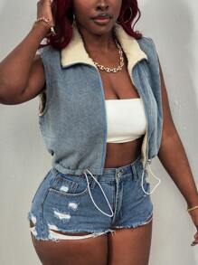 Slaydiva Women's Denim Jackets & Coats Fleece Denim Jackets Thermal Denim Teddy Denim Teddy Thermal Fuzzy Fleece Teddy - Medium Wash - View 6